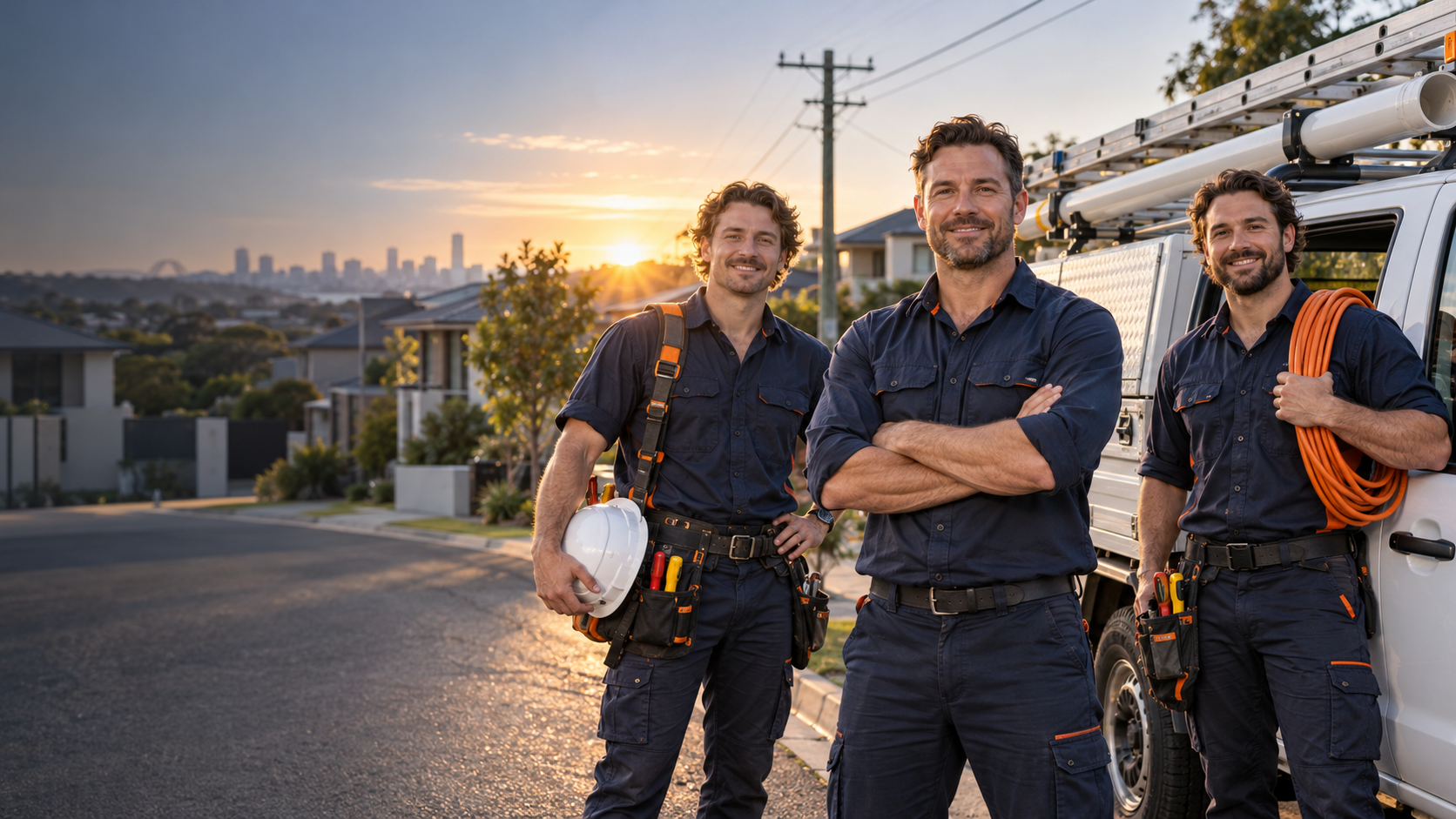Electrical service team in an Australian suburb
